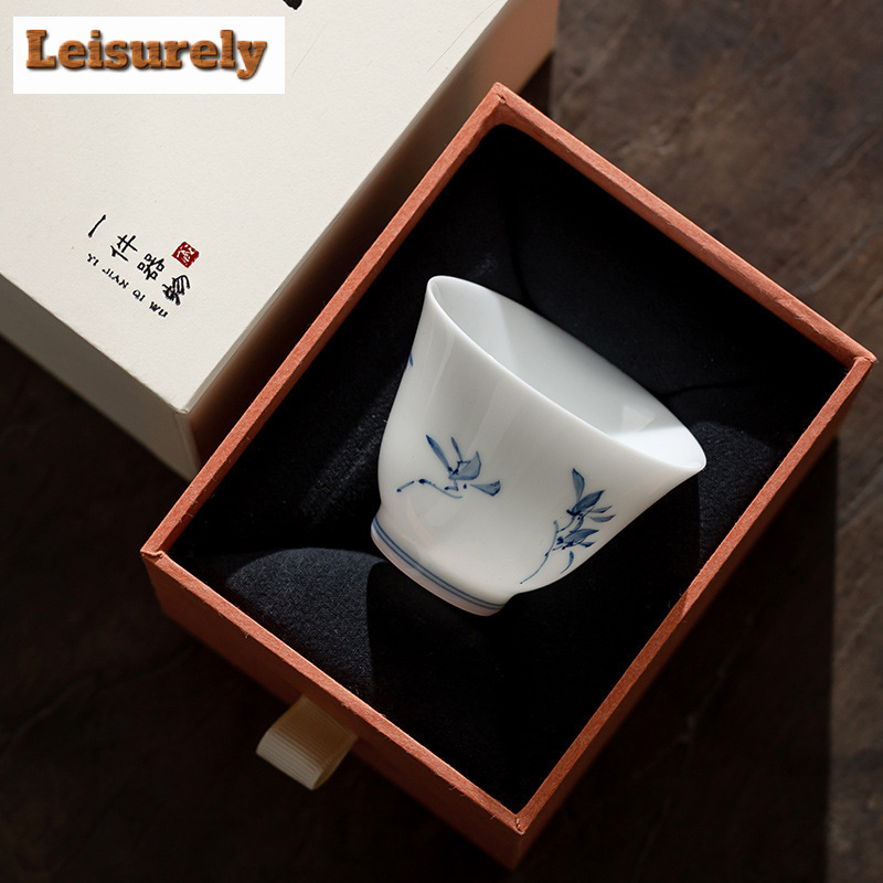 Handmade Ceramic Mug - Pure Hand-painted Butterfly Orchid Teacup White