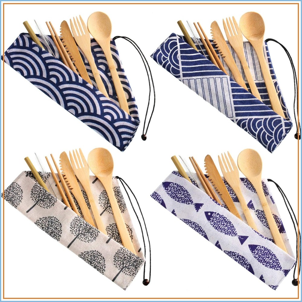 Bamboo Cutlery Set - Boao 4 Sets Bamboo Utensils: Reusable