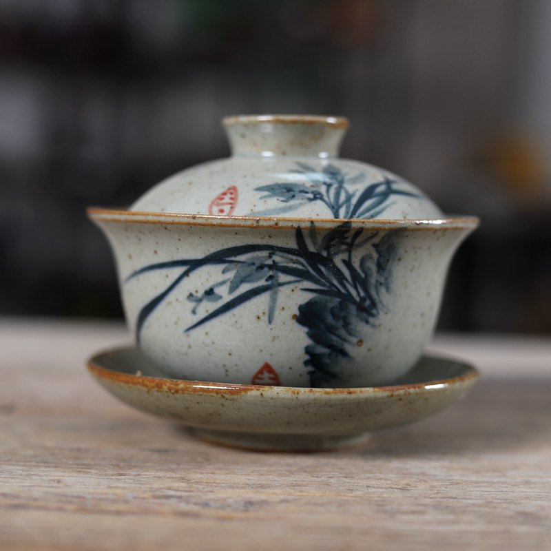 Handmade Ceramic Mug - Handpainted Chinese Sancai Gaiwan Pottery Tea