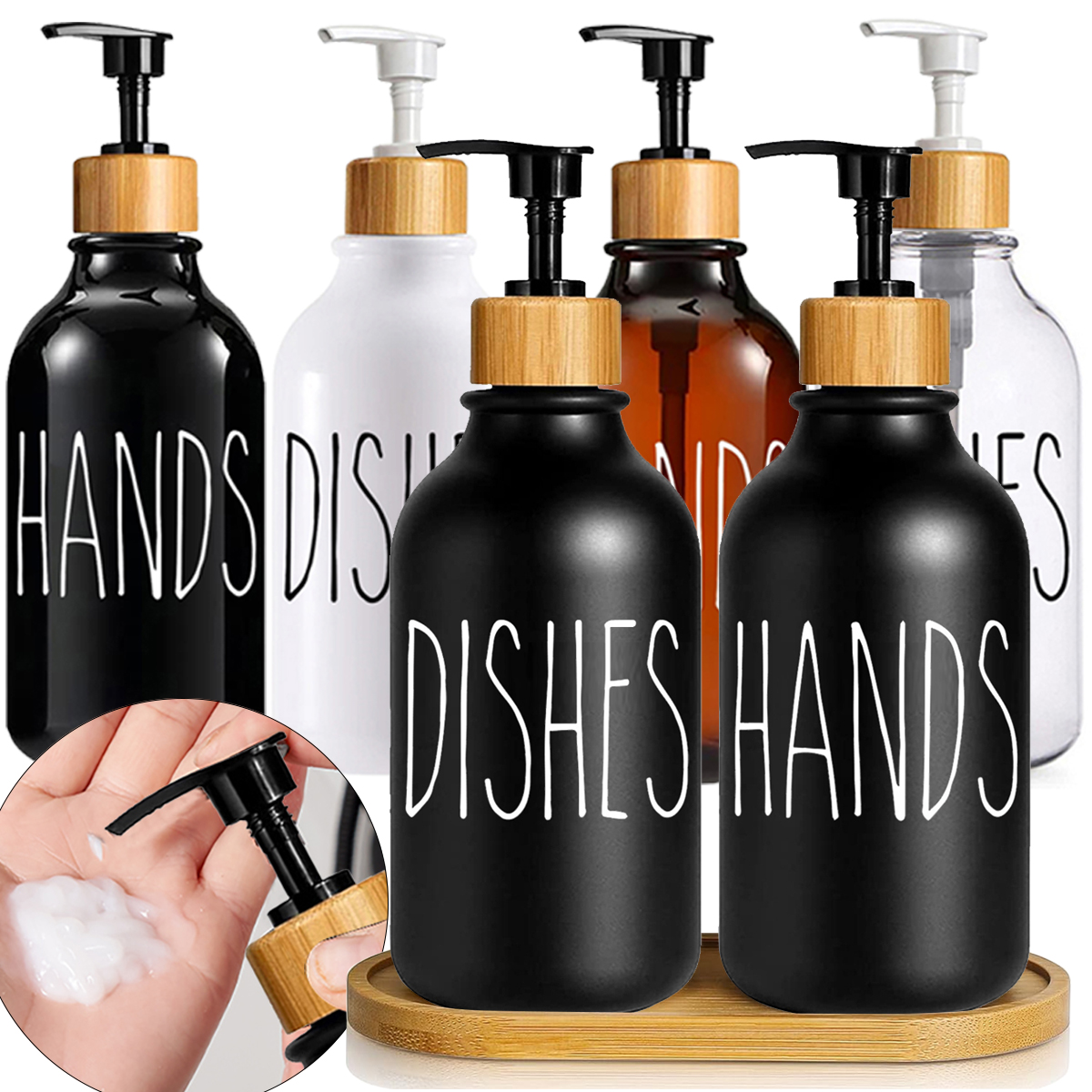 Bamboo Cutlery Set - Dish and Hand Soap Dispenser Set